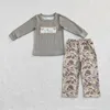 Ensembles de vêtements en gros bébé garçon broderie coton pull T-shirt enfants pantalons de camouflage ensemble de chasse pyjamas enfant en bas âge enfants canards rennes