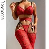 Bras Define Ellolace Leopard Lingerie para Mulheres Lace Conjunto de roupa interior com meias 5 peças eróticas tangas liga sutiã transparente meia-calça