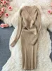 Robes décontractées Yuoomuoo automne hiver 2024 femmes robe élégante croix col en v taille mince tricoté moulante coréen bureau dame robes