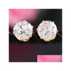 Stud Earings For Woman Wedding Jewelry Rhinestone Gemstone Crystal Stud Earrings Korean Fashion 925 Sier Plated Zircon Cz Drop Delive Dhagk