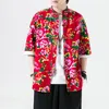 Camisas casuais masculinas étnica primavera e verão casaco nordeste flor camisa em chinês tradicional tang terno mulheres tops blusas vestido ajustado