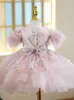 Robes de fille de luxe plumes brillantes enfants tenue fleur filles moelleux pour les mariages adolescents fête d'anniversaire correspondant robes de bal