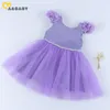 Girl Dresses Ma&Baby 6M-6Y Princess Kid Baby Girls Dress Purple Flower Tulle Tutu Party Birthday Wedding For Children Clothing