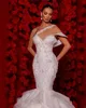 Exquisite Meerjungfrau Hochzeit Kleid Rüschen Zug Eine Schulter Spitze Stickerei Perlen Afrikanische Brautkleider Vestidos De Novia