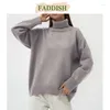 Suéteres femininos faddish 2024 outono inverno mulheres moda solta quente gola alta camisola de malha feminina cor sólida casual manga longa