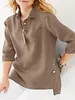 Women's Blouses 2024 Solid Color Cotton And Pocket Button Half Open Front 7/4 Sleeve Irregular Hem Shirt