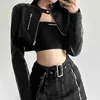 Vestes pour femmes Goth Dark Zipper Cyber Gothic Y2K Crop Grunge Punk Style Faux Manteaux en cuir Femme Mode Streetwear Manteau à ourlet irrégulier