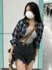 여성용 블라우스 셔츠 여성 미니멀리스트 가을 올 매치 한국 스타일 격자 무늬 편안한 빈티지 레저 세련된 싱글 가슴 사유