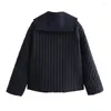 여자 트렌치 코트 겨울 자른 코트 따뜻하고 세련된 블랙 재킷 패치 워크 면화