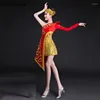 Stage Wear Ethnique Style Chinois Taille Tambour Vêtements de danse de l'eau Hommes et femmes Adultes Costumes Yangko modernes