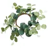 Flores decorativas, corona de eucalipto para primavera, coronas pequeñas, anillos cónicos, hojas artificiales, velas falsas verdes de mesa