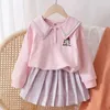 Kleidungssets Mädchen JK Uniform Frühling und Herbst Kleidung Anzüge Kinder Süßes Polo Langarm Topkarierter Faltenrock 2-teilige Outfits