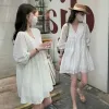 Dresses 2022 Spring Maternity Clothes Loose Lantern Sleeve Vneck White Cotton Dress for Pregnant Woman Fashion Pregnancy Party Dresses