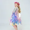 Fashion Glitter Multicolor Sequins Shawl Shiny Girls Cloak Blingbling Fairy Princess Cape Christmas Party Halloween Kids Clothes 240122