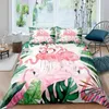 Bedding Sets Flamingo Duvet Cover Hawaiian Islands Tropical Botanical Floral Palm Leaf Set For Kids Boys Girls Green