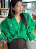Kobiety damskie Korobov haftowany jak szarpany sweter jesienne vintage w stylu koreańskich płaszczy w stylu v-dół w szyku single luźne dzianiny