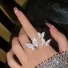 Cluster Rings Luxury Butterfly Ring Simple Opening Index Finger Inset White Crystal Glowing Wing For Women Girl Charm Jewelry Gifts