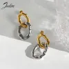 Brincos Joolim Jóias High End PVD Moda Chic Chunky Irregular Áspero Dois Tons Círculo Cruz Dangle Brinco de Aço Inoxidável para Mulheres