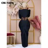 Casual Dresses CM.Yaya Women Fashion Mesh See även om lapptunika långärmad bodycon midi maxi klänning 2024 sexig fest jämnt vestidos