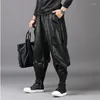 Stage Wear Moto Biker Faux Pantalon en cuir Hommes Joggers Harem Pantalon Taille élastique Poches à glissière Noir Streetwear Slim Fit Vêtements