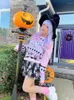 Swetry damskie Yangelo Pink Kawaii Sweter Knofted Gothic Ghost Bat Wzór jesienny zima ciepłe wróżki ubranie