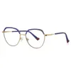 Solglasögon Fashion Brand Ladie's Metal Eyebrow Frame Optical Glasses Womenanti Blue Large Cat Eye Spectacle