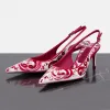 65mm Low Heel Red printed leather Slingback Pumps shoes Pointed toe stiletto Heels sandals women's Luxury Designer Dress Patent leather buckle Evening shoes
