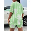 Kvinnors spårningsdräkter 2024 Summer Casual Round Neck Tie Dye Printed Loose Shorts Set For Women Clothes Fashion Short Pants Set 2st