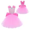 Girl Dresses Princess Peach Costume Girls Birthday Outfit Tulle Dress Kids Halloween Cosplay Party Fairy Tales Up Tutu