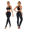 Bras Sets Women Glossy Outfit Yoga Fitness Gymnastics Workout Cycling Sportswear Crop Tank Top With High Waist Leggings Clubwear Nightwear