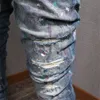 Stretch Design Denim Jeans Biker Fit For Slim Painted Patch Trim Ben Cowboy Pants Man
