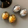 Boucles d'oreilles en métal lisse pour femmes, grand ovale, boule creuse exagérée, boucle d'oreille géométrique, bijoux cadeau, 2024