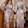 Dames nachtkleding Dames lang gewaad Nachtjapon Lente zomer Satijnen nachthemd Print Bloem Halve mouw Kimono Badjas Jurk Los huiskleding