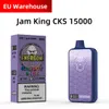 UE Stock Jam King Vapes Do dyspozycji 15000 e papieros 12 Smaki 24 ml pod inteligentnym ekranem ekranu 2% 3% 5% NIC Mesh Cewka 1,1 omowa duża para 650 mAh akumulator do ładowania akumulatora