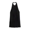 Casual Dresses TRAF 2024 Women Fashion With Tassel Embellishments Dress Hanging Neck Sleeveless Open Back Mini Female