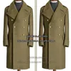 Pakken voor heren Klassieke colberts Pasvorm Slanke arm Groene wollen mix Trenchcoat Lange dubbele rij knopen Gouden Buttosn Blazer Zakelijke sets