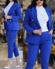 Womens الرسمية المكتب Pant Sets 2pcs السترة المزدوجة الصلبة الصلبة السترة والسراويل قطعتين مجموعة الإناث بدلات 240127