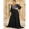 Plus Size V-hals Gestreepte Chiffon Jurk met Lovertjes 5XL 6XL Grote Maat Zwart Maxi Lange Mouw Lente Goud Gestreepte Luxe Avondjurken 240202