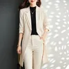 Women's Two Piece Pants Khaki Women Formal Pant Sets 2024 In Casual Double Breasted Long Blazer Trouser Suits Office Ladies Jacket 2 Set