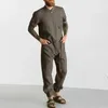 Men's Tracksuits Fashion Linen Breathable Summer Leisure Suit Short-Sleeved One-piece Overalls Trousers Jumpsuit