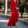 Casual Kleider Elegante Dame Langarm Taille A-Line Kleid 2024 Mode Unregelmäßigen Saum Frauen Frühling Solide Lose Rüschen