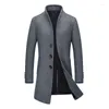 Men's Suits Woolen Coats 2024 Winter Blue Gray Black Mid-Length Fashion Male Slim Windbreaker Business Formal Casual Warm Wool Jackets