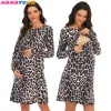 Abiti Abiti premaman leopardati Abito da donna in gravidanza Abiti autunno-inverno Abiti in jersey da allattamento Abito a maniche lunghe da donna