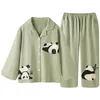 Frauen Nachtwäsche Sommer Frauen Bambus Panda Druck Pyjama Langarm Pyjamas Set Cartoon Pijamas Weiche Baumwolle Plus Größe 3xl