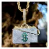 Colares Pingente Chegadas Latão Iced Out Fl Diamante Zircon Personalidade Símbolo Dinheiro Bolsa ColarPendant ColarSpendant Drop De Dhwdh