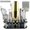 Produtos de bar 1-22 peças boston cocktail shaker ferramentas conjunto misturador de vinho kit de ferramentas bartender pourer jigger muddler com suporte