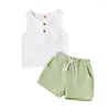 衣類セット幼児の男の子の夏の服コットンリネン衣装のノースリーブタンクトップとストレッチショートパンツセット6M-4T