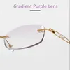 Sunglasses Frames Gradient Purple Lens Rimless Glasses Myopia Filter Blue Light Optics Diamonds Hollow Out With Sun Prescription Computer