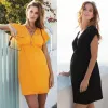 Klänningar moderskapskläder klänningar sommaren ren färg vneck kvinnor klär lös plus storlek gravida kjolar casual kläder 5823