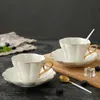 Ceramic Elegant Flower Bone China Coffee Cup with Saucer Set White Porcelain Phnom Penh Office Teacup Home Cafe Espresso 240129